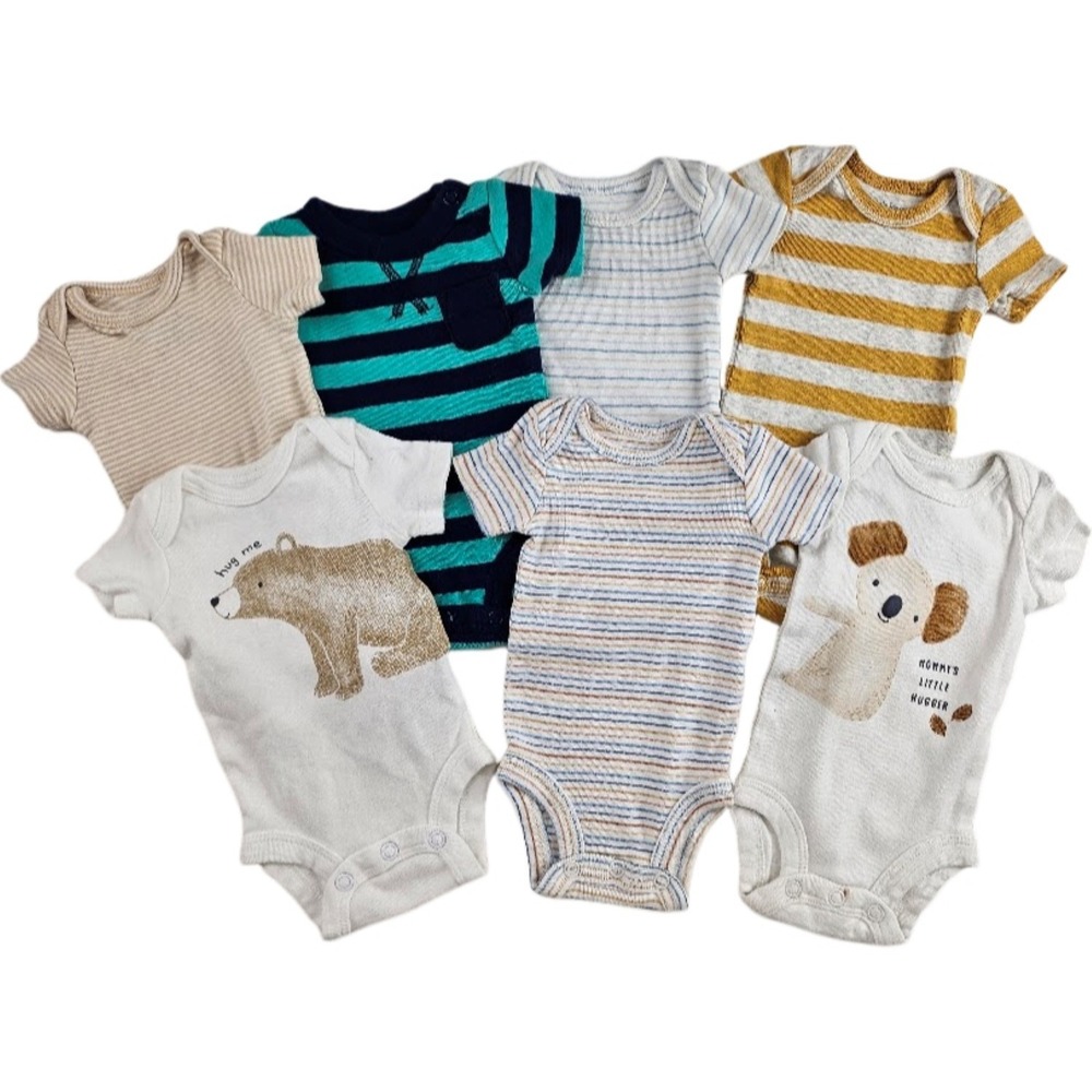 Carter's Preemie Baby Boy Bodysuit Lot 7 Pc Short Sleeve Cotton Hug Mommy Stripe